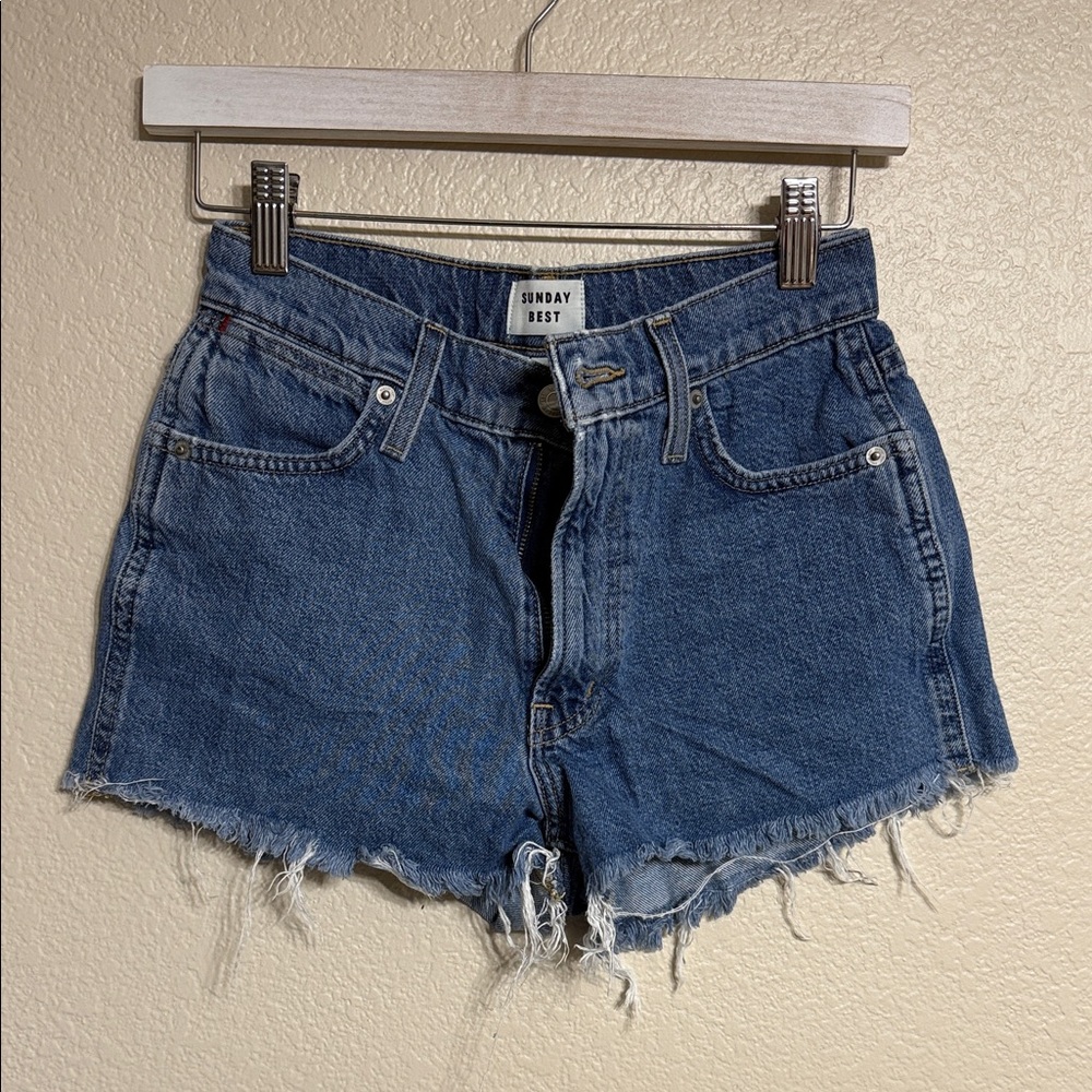 Sunday Best Frayed Hem Blue Jean Shorts
